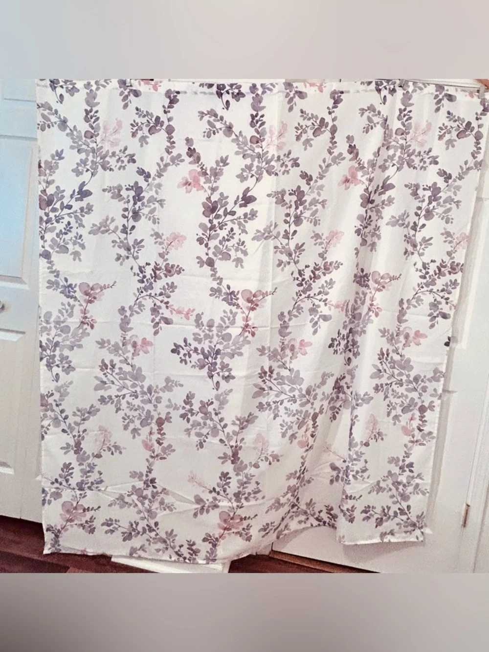 SKL Home Floral Leaves & Watercolor Gray and Pink Shower Curtain- 70x72